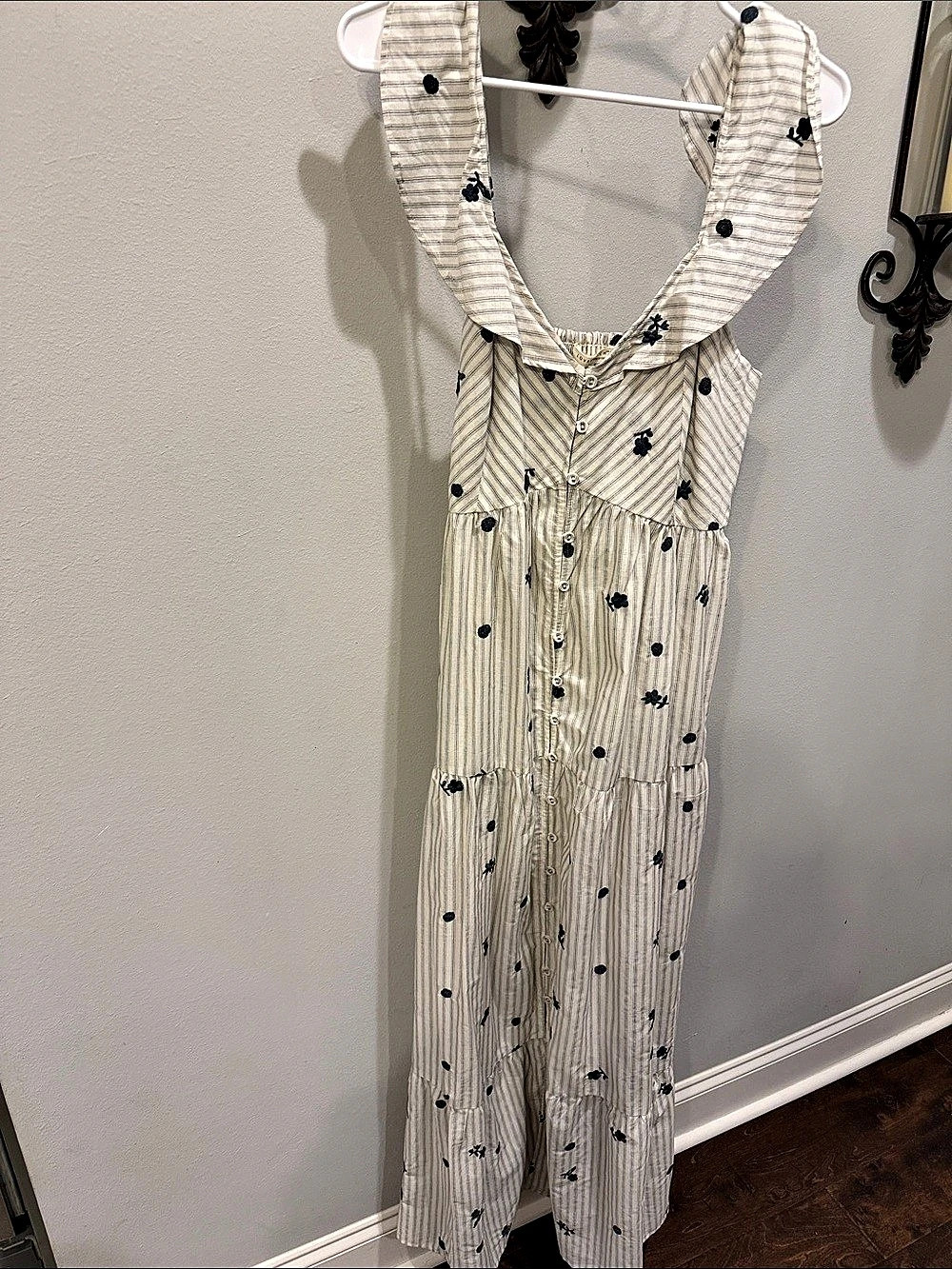 LOVESTITCH Striped Maxi Dress in Cream & Blue